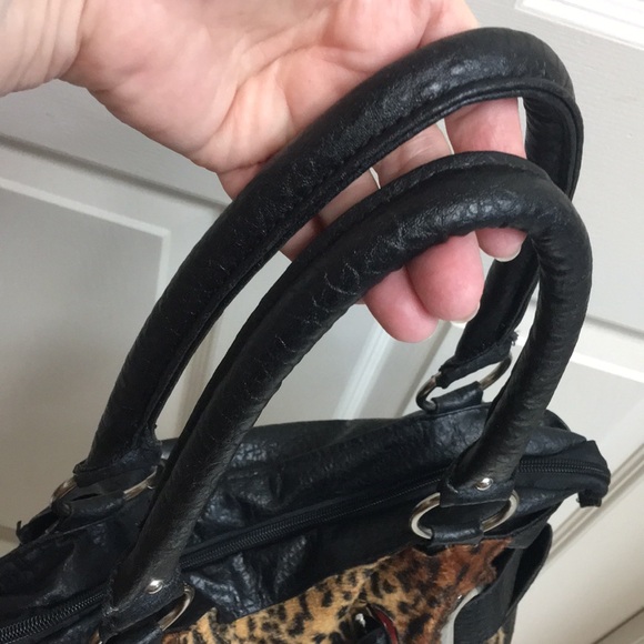 Faux Fur Animal Print Satchel/Hobo Purse - Picture 3 of 13